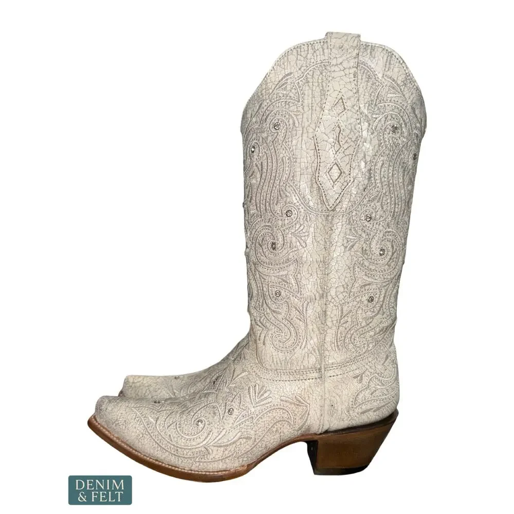 NEW‎ Corral White Crystal Embroidered Western Boots Snip Toe Cowgirl Glam 11 M